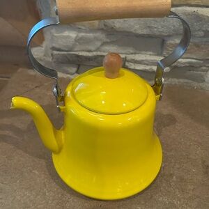 Yellow  Teapot with Wooden Handle